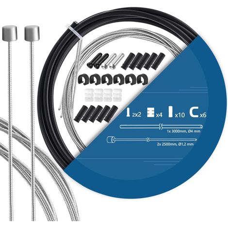 Kit de Câble de Dérailleur de Vélo 2500mm Avec Gaine Extérieure 3M Tuyau Pour VTT, Vélo de Course, BMX, Vélos Pliants, etc