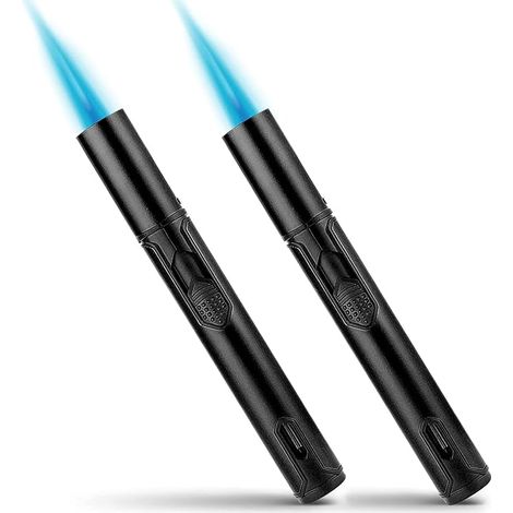 Pack of 2 Storm Lighters, Jet Flame Refill Gas Lighter for Candles, Kitchen, Camping, Barbecue, Fireplace Black (Sold without Gas) (1/5)