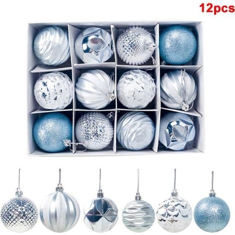 Weihnachtskugeln, Set mit 12 Kunststoffkugeln zur Dekoration des Weihnachtsbaums, 6 cm (Blau) (1/4)