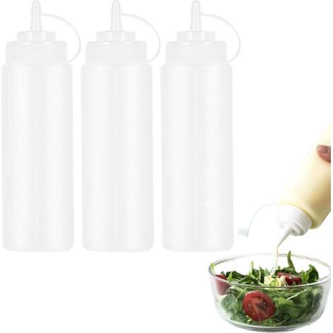Flacons distributeurs de sauce, un ensemble de 3 flacons en plastique de 240 ml, flacons distributeurs, flacons d'assaisonnement, flacons de condiments, adaptés aux condiments tels que la peinture, la (1/4)