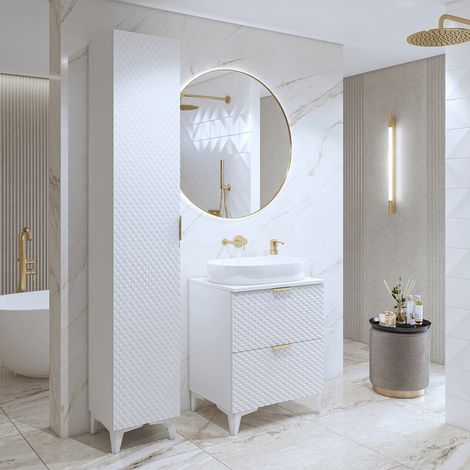 Ensemble meuble sous-vasque 60 cm et colonne sur pieds Cléa Blanc (1/5)
