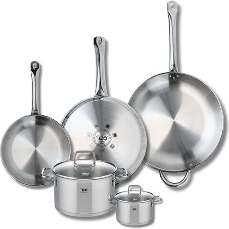 Ensemble de 3 Poêles de cuisson 24, 28 et 32 cm et 2 faitouts 12 et 20 cm Elo Profi Citrin (1/5)