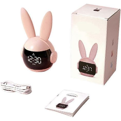 Reloj despertador infantil para dormitorio con lindo conejito, luz para despertar, temporizador de siesta, reloj despertador recargable (1/5)