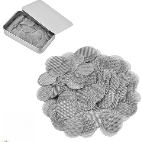 Écrans de Pipe 200Pcs Filtres d'écran de Tuyau en Acier Inoxydable Écrans de Fumer Filtres Écrans de Pipe Filtres à Écran de Fumée 15mm avec Boîte de Rangement (1/5)