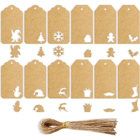 Etiquettes Cadeaux Noel - Papier Kraft - Trou Prépercé - Corde Incluse - 140 Pièces - Pour Décoration Arbre À Noël Et Emballage Cadeaux (1/5)
