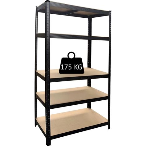 Scaffale in Metallo Nero con Piani in Mdf 90X40X180H 5 Piani (1/2)