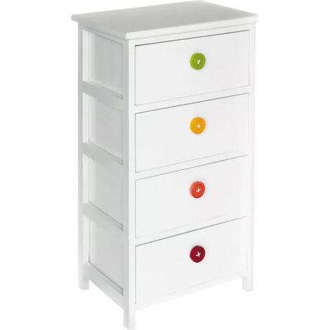 Cassetiera con 4 Cassetti in Legno Paulownia Bianco con Bottoni Colorati Fadi (1/2)