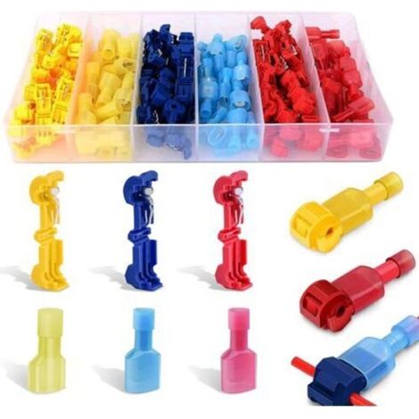 120Pcs Connecteur de fil T-Connecto rapide de cosse électrique, connecteur rapide T-Tap, Kit de connecteur terminal entièrement isolé-bleu x 40pcs,jaune x 40pcs,Rouge x 40pcs