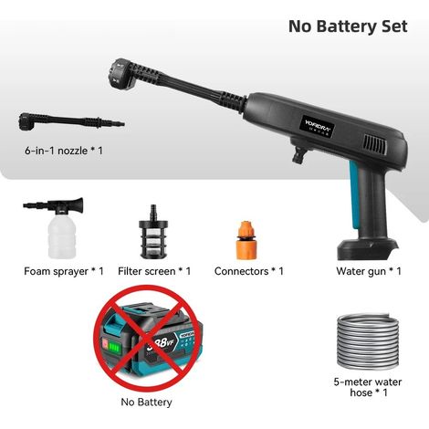6IN1 pistolet de pulvérisation d'eau électrique haute pression outil de lavage de jardin de voiture avec seau d'eau pliable de 22L pour broche de batterie Makita(Sans batterie) (1/5)