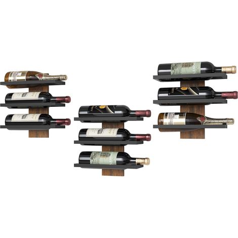 Lot de 3 Étagère à vin murale, Métal et Bois, 3 Niveaux, Porte-bouteilles standard, Salon Cave