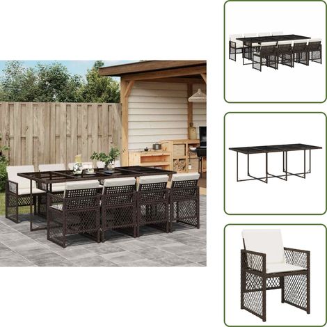 9-tlg. Garten-Essgruppe mit Kissen Braun Poly Rattan - Garten Essgruppe - Garten Essgruppen - Outdoor Essgruppe - Terrasse Essgruppe (1/5)