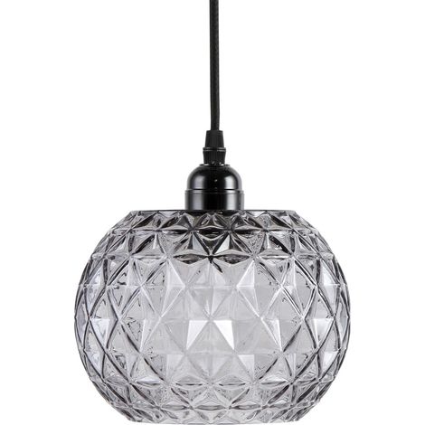 Lampada a sospensione Mia in vetro fumé e texture diamantata (1/4)