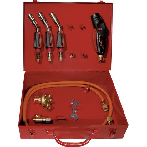 Kit de soudure Lomat PIEZO-3 (forte/facile) en coffret acier, 8 pièces, propane