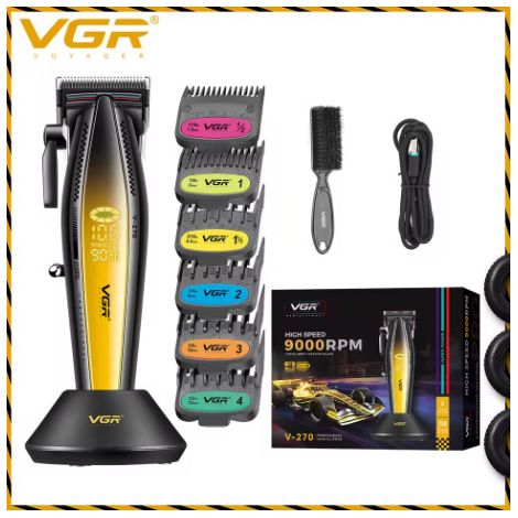 (Or) Tondeuse à cheveux électrique haute puissance avec affichage numérique et base. (1/4)