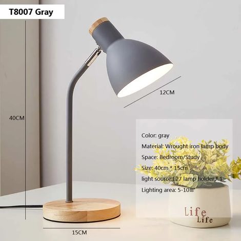 Lampe de table créative en bois (gris, lumière chaude), lampe de bureau flexible, douille LED E27, décoration intérieure (1/4)