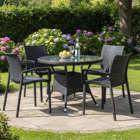 Set de Sillas Bueno, 4 Sillas, Apilable Hecho en Italia, Negro Antracita (1/3)