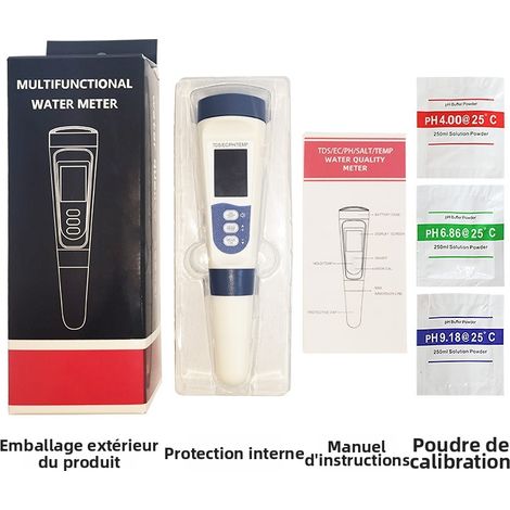 Testeur numérique de qualité de l'eau 4 en 1 pour piscines et hydroponiques, pH/ORP/TDS/EC/salinité/température avec solution d'étalonnage ORP pour aquariums, eau potable, brassage (1/3)