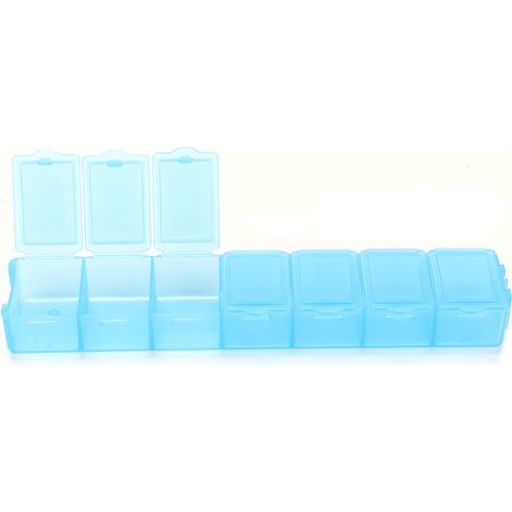 Boîte de rangement compartimentée à 7 compartiments pour palette aquarelle, bijoux, rangement de voyage, plastique bleu (1/5)