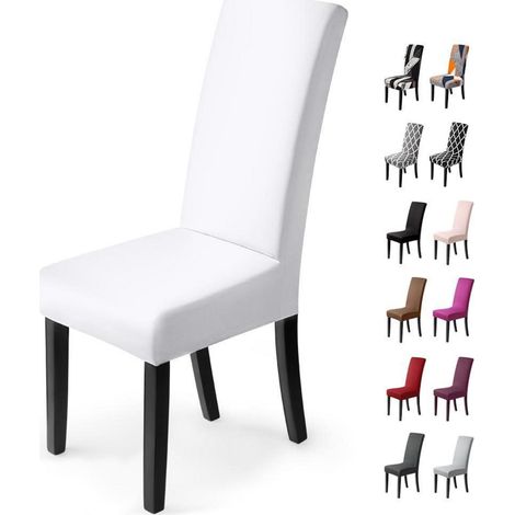 Housses de chaise extensibles 6 pièces, bi-élastiques, lavables, universelles, blanc (1/5)