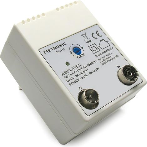 Amplificateur TV FM/VHF/UHF réseau pour numérique terrestre avec filtre 5G, 20 dB réglables, 1 entrée/1 sortie, blanc