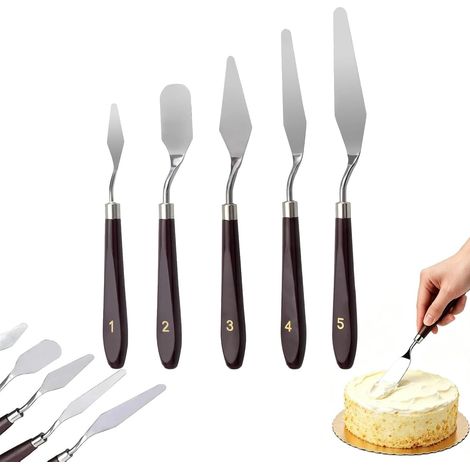 5 Pcs SpatuleAnglées Spatule à Palette en Acier Inoxydable DécorativeSpatule à Lisser Pâtisserie Inox pour le Glaçage du Gâteau, des Cupcakes et des Pâtisseries (1/5)