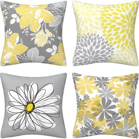 Lot de 4 housses coussin motif marguerite blanche 45x45cm microfibre polyester salon chambre (1/5)