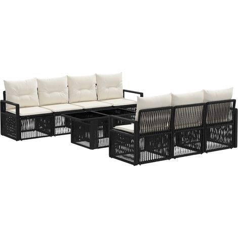 Ensemble de canapé de jardin 8 pc Noir et blanc crème polyrotin vidaXL (1/5)
