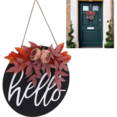Türhänger aus Holz, Thanksgiving-Design, Halloween-Dekoration, Bastelarbeit, künstliche Blumendekoration, Anhänger aus Ahornblatt und -blume (1/5)