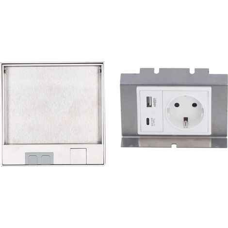 Prise de sol encastrée à 2 broches avec ports USB et Type-C, étanche, avec boîtier en acier inoxydable. (1/5)