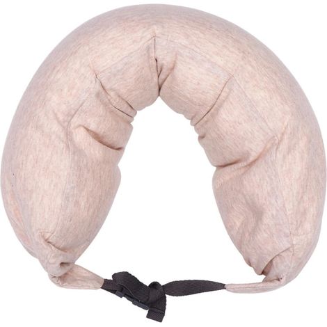 Cuscino cervicale in cotone beige e schiuma a forma di U: un comodo cuscino per alleviare il dolore al collo a casa e in viaggio. (1/5)