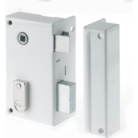 Serrure en Applique Verticale à Fouillot - Axe 44 mm, Carré 7 mm - Installation Porte Main Droite - Idéal Tout Type de Porte Intérieure de Communication - en Acier Durable - 2 Clés - Blanc (1/5)