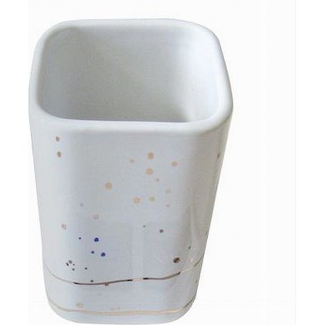Cleafe - Bicchiere Porta Spazzolini Accessori Bianco Macchiato Moderno Arredo Bagno 59883 - (1/3)