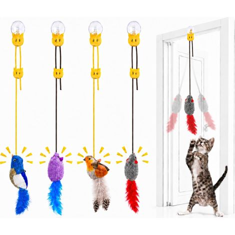 Jouet pour Chat Suspendu, 2 Souris et 2 Oiseaux à Plumes, Lot de 4 (1/5)