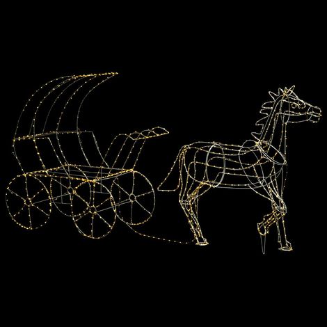 Fééric Lights And Christmas – Déco lumineuse Calèche et Cheval 3D 1000 LED blanc chaud – 8 jeux de lumière – Métal L. 295 x P. 58 x H. 120 cm – Pour extérieur et intérieur (1/2)