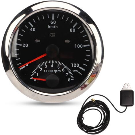 BUNTHAUS Compteur de vitesse GPS 85 mmPlage 0-125 km/hTachymètre 0-8000 tr/minRétroéclairage rougeIP67 étanche pour motos et bateaux (1/5)