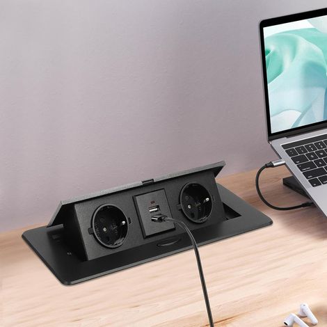 Prise cachée de bureau, 2 prises USB + 2 prises standard européennes, prise pop - up, 26,6  11,8  0,3 cm