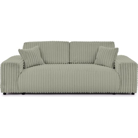 CAISA - Canapé droit convertible velours côtelé 3 places - Vert