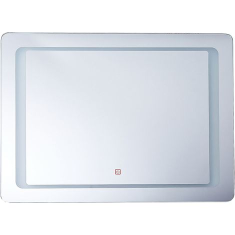 Espejo de pared plateado con luz LED rectangular 60 x 80 cm sistema anti vaho Wassy