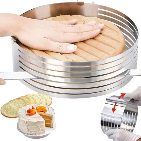 Cercle a Patisserie Reglable, 9-12 Pouces Moule a Cake Rond en acier inoxydable, Outil de Découpe et de Superposition de Anneau à Gâteau à 7 Couches (argenté, Ø 24-30 cm) (1/5)