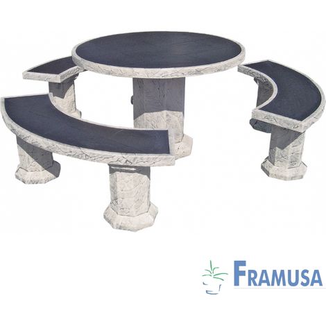 CONJUNTO COMEDOR PIEDRA CIRCULAR JARDIN SENIOR VULCAN CON AZULEJOS OCRE