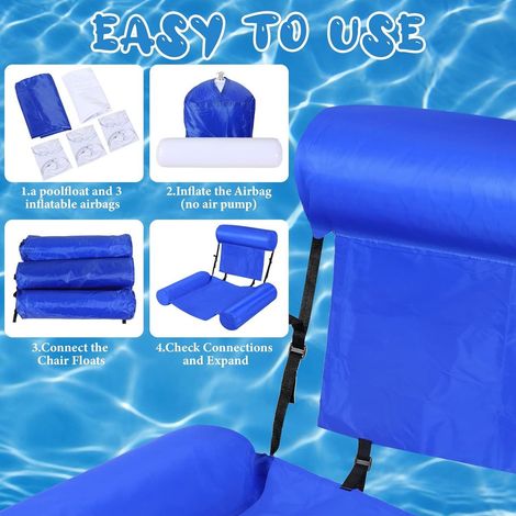 Hamac aquatique gonflable avec fauteuil flottant et chaise longue pour piscine et plage couleur bleue (1/5)