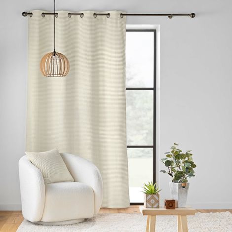 Rideau tamisant en velours relief 140 x 260 cm – Œillets – Modèle SWINGY Naturel