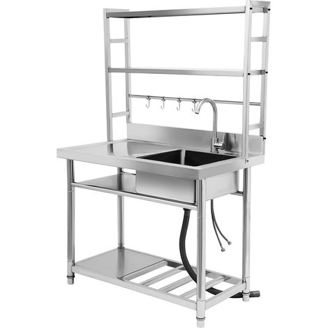 Évier de cuisine sur pied avec robinet, Ensemble d'éviers commerciaux en acier inoxydable argenté, pour cuisine, maison, restaurant, bar, 100 x 50 x 160 cm