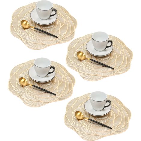 Placemat - Vinyle Métallisé Pressé - Ronde - Non Glissant - Lavable - Pour Table à Manger - Diamètre 38 cm - Lot de 4 (1/5)