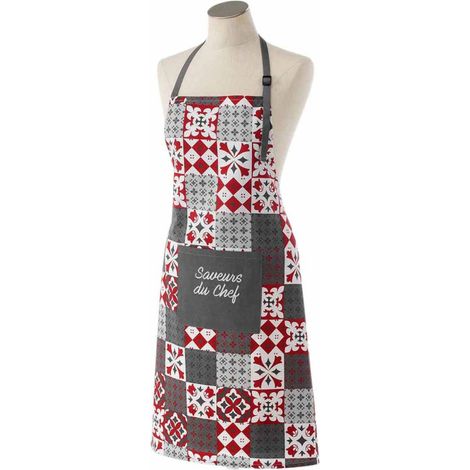 Tablier de Cuisine "Credence" 84cm Gris & Rouge (1/4)