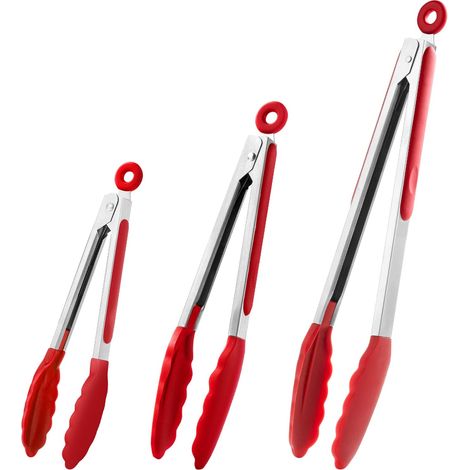 Ensemble de barres de cuisine en silicone (rouge) 7" + 9" + 12", acier inoxydable (1/5)