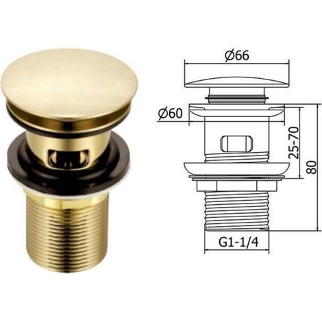 Gebürsteter, goldfarbener Schlitz-Waschbeckenstöpsel, ausziehbarer, pilzförmiger Ablauf aus Messing für Überlaufwaschbecken – Standard-BSP-Anschluss (1/5)