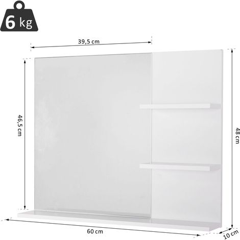 Meuble de salle de bain mural, 60 x 10 x 48 cm, avec miroir et 3 étagères, en MDF blanc. (1/5)