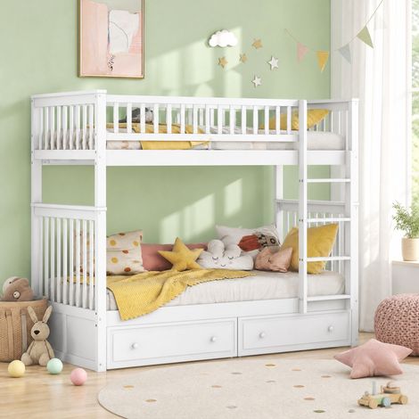 Letto a castello per bambini 90x200 cm in legno bianco con cassetti, senza materasso FloraGrace (1/5)