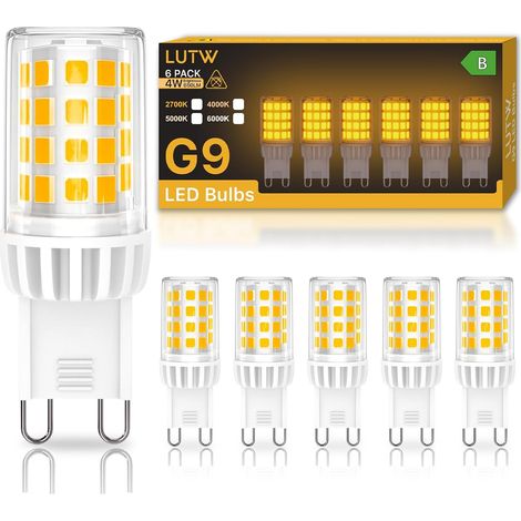 Ampoule LED G9 Classe B 4W = 60W 650LM Blanc Chaud 2700K Lot de 6 G9 LED, Ampoule LED, Économie d'énergie, Non Dimmable, Sans Scintillement, CRI 80, pour Cuisine Chambre Salon Jardin (1/5)